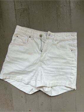 High Waisted White Denim Shorts